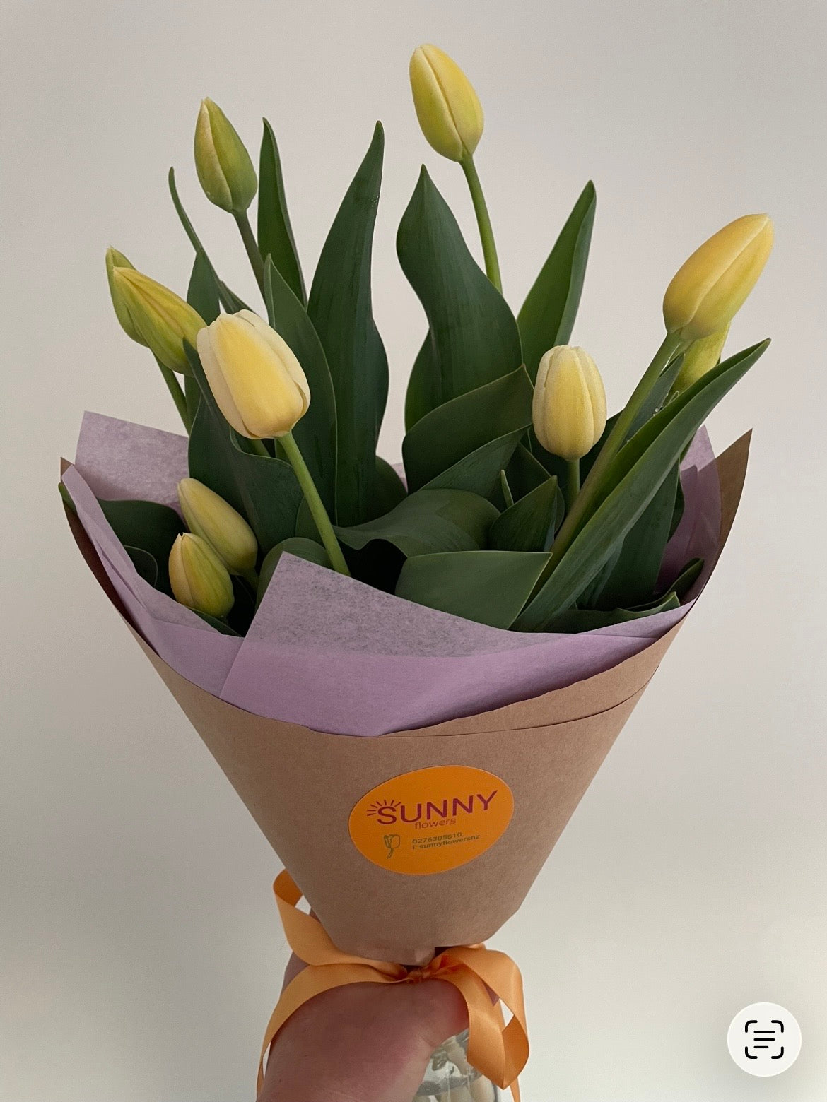 Classic white tulips in Kraft paper, grown at Sunny Flowers Hawke's Bay
